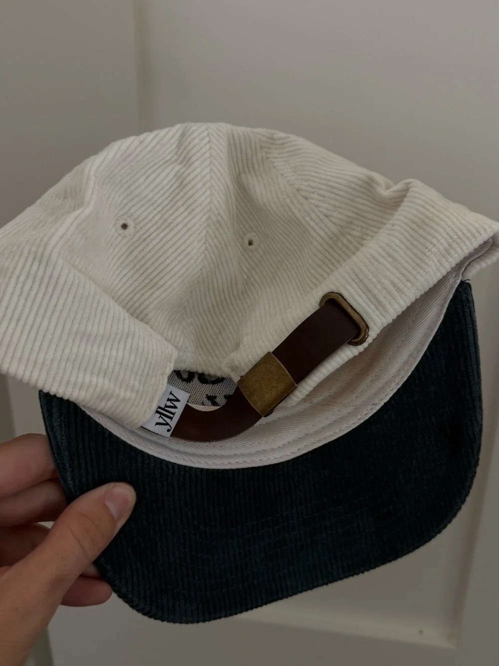 Yellow the Label Embroidered 'Let's Go For A Walk' Two-Tone Corduroy Cap